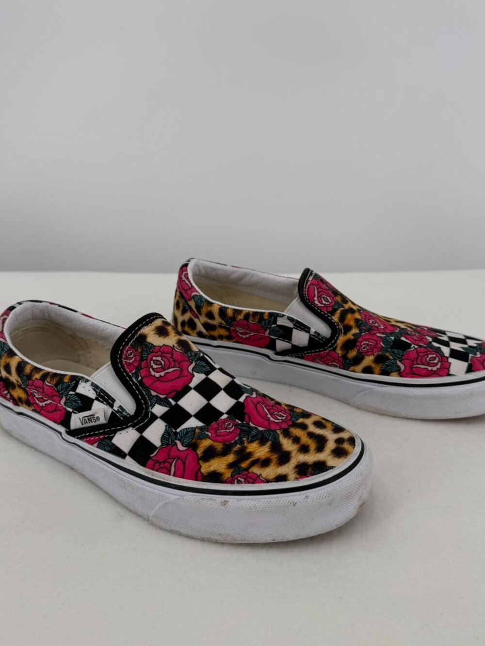 Vans Classic Slip On Checkerboard Leopard Rose Sneakers Women’s Size 6 Punk Skat